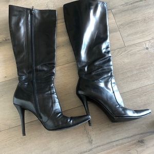 Stewart Weitzman Black Leather Knee High Boots